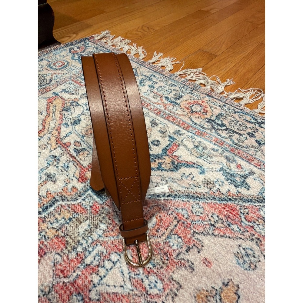 J.Crew Womens Wide Waist Belt Cognac Brown Genuine Leather Gold Buckle BK321 M - Picture 7 of 7